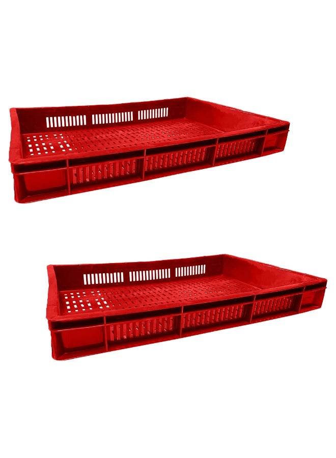 2pcs of Plastic Storage Crate 600x400x80mm Stackable Food Grade Ventilated Catering Crate Heavy Duty - Red